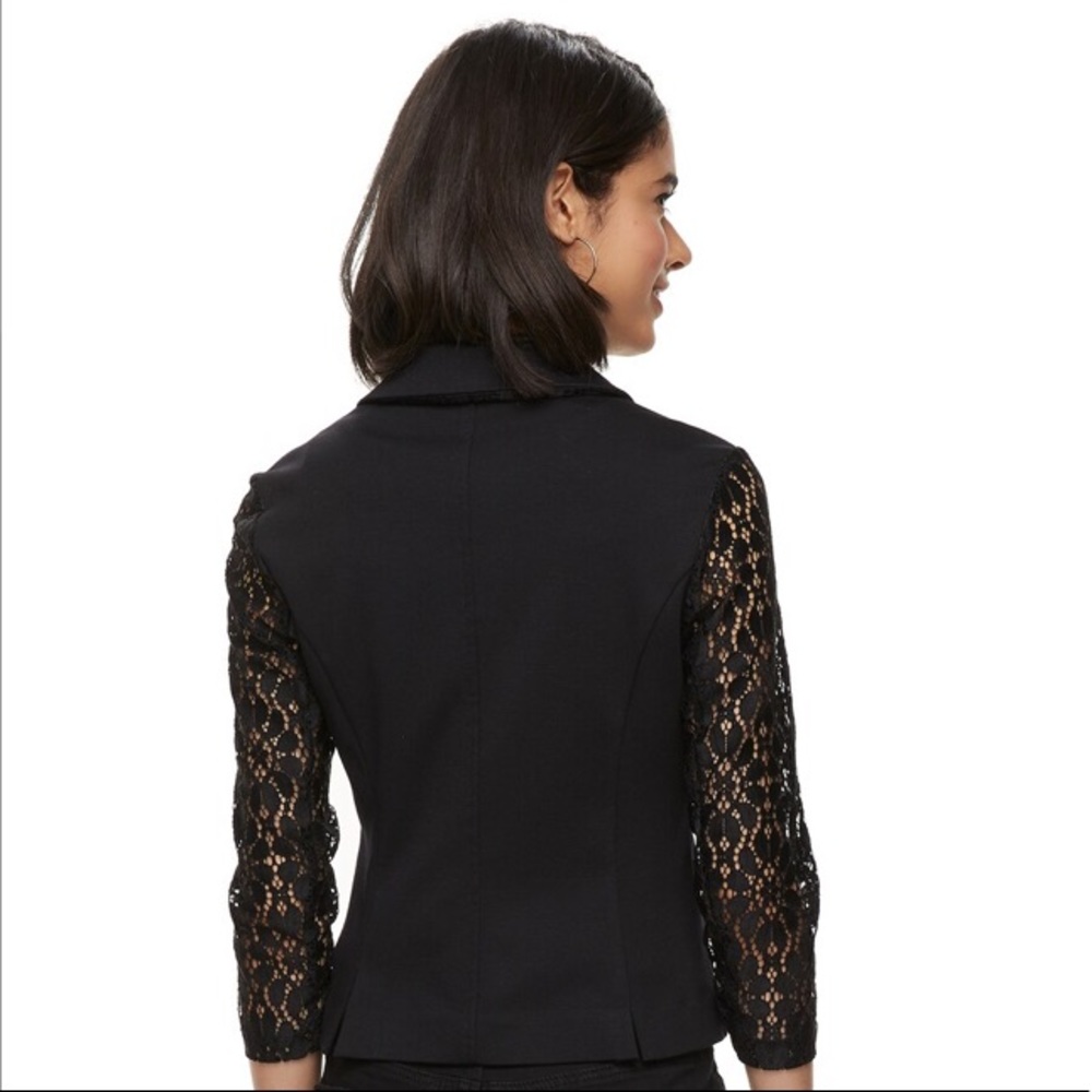 Candies Black Lace Sleeve Ruched Sleeve Blazer